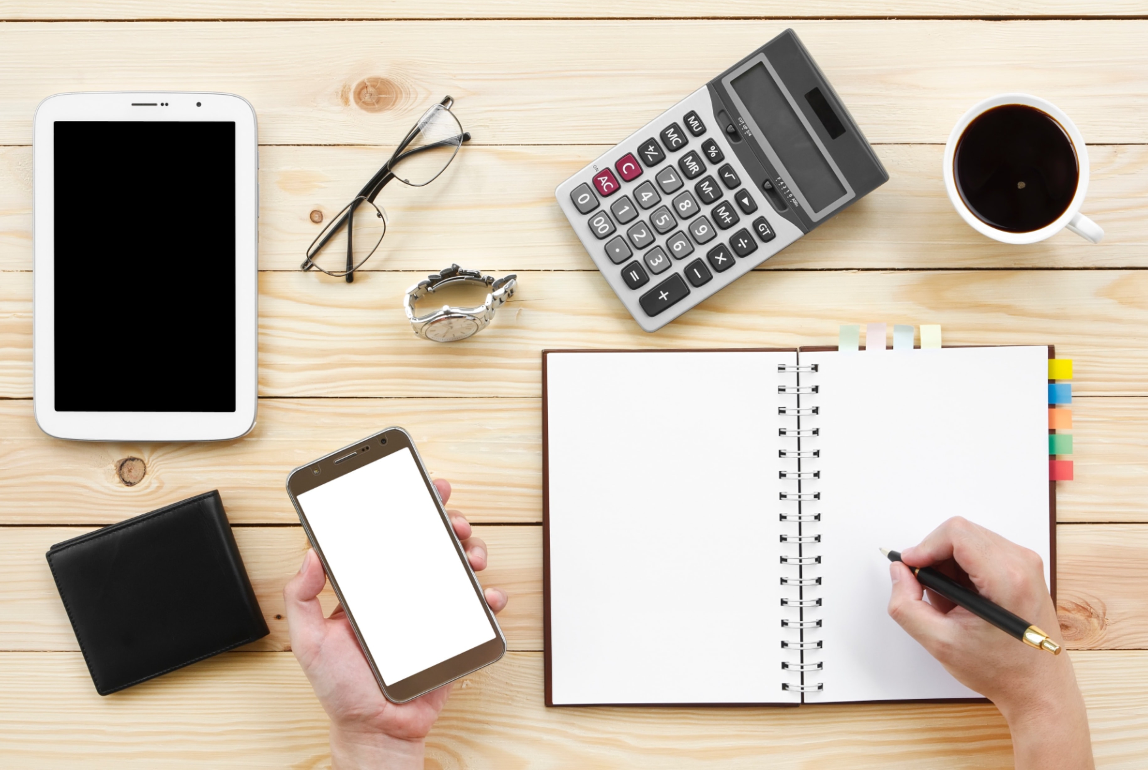 Tax preparation documents and calculator